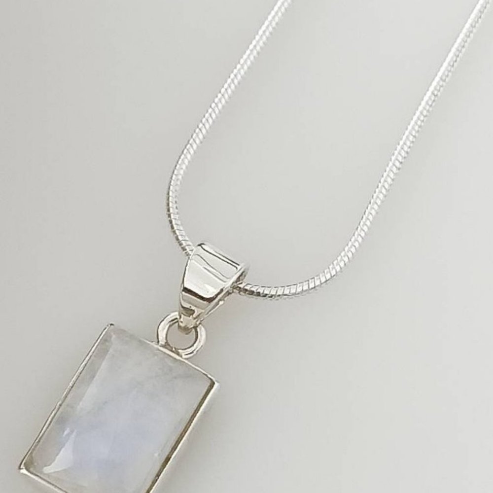 Medium moonstone (white) gemstone rectangle cut Solid Sterling Silver Minimalist - Picture 2 of 7